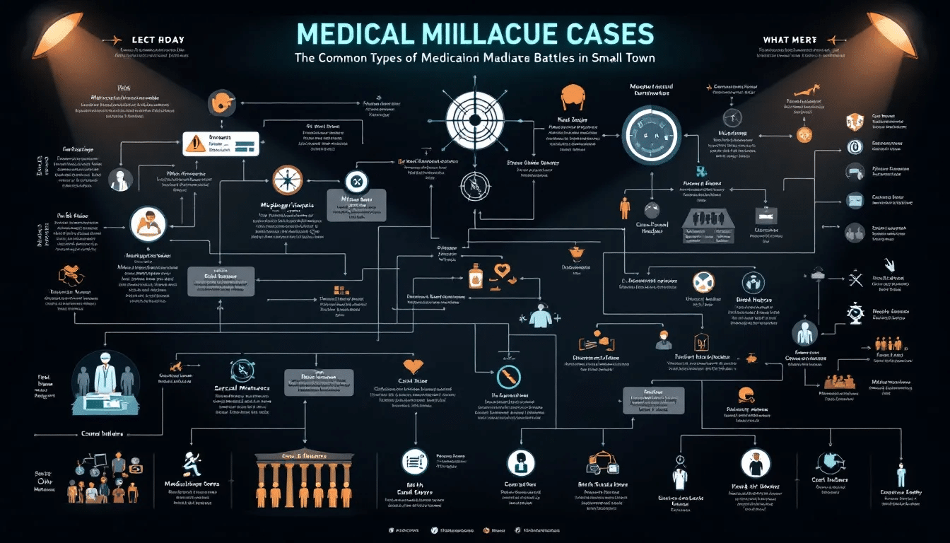 Common types of medical malpractice cases illustrated with a visual chart.