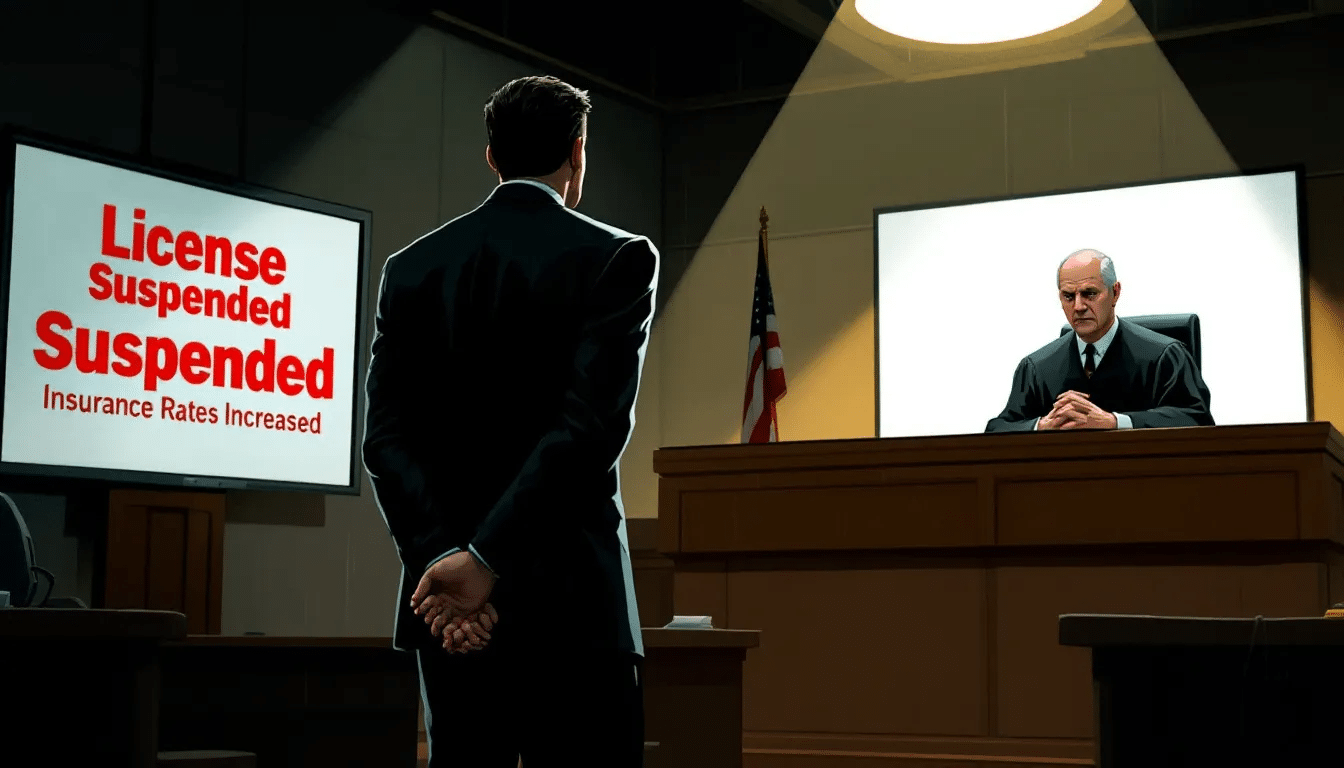 An illustration depicting the consequences of reckless driving, including license suspension and increased insurance rates.