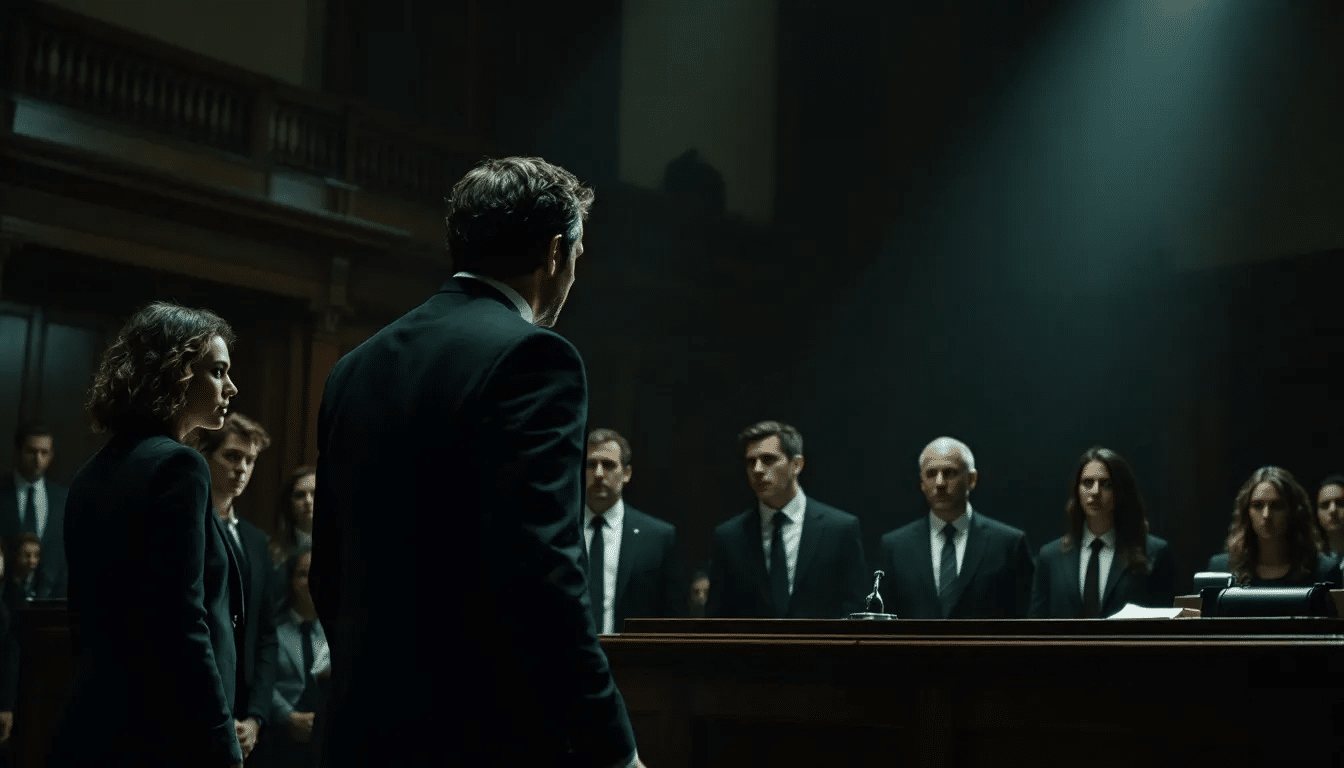 A traffic court scene where individuals are discussing their reckless driving charges with a traffic attorney.