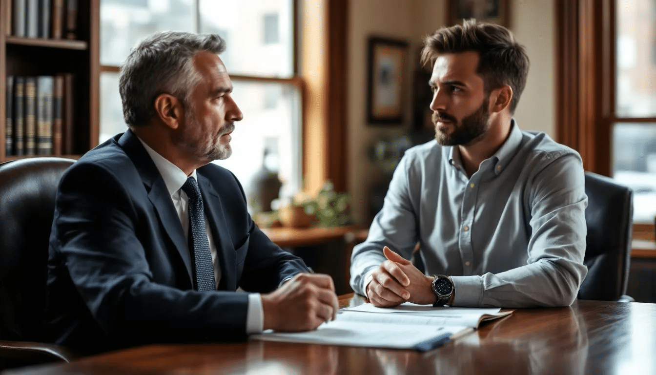 In a law office in Durham, North Carolina, a criminal defense attorney is consulting with their client about a DUI/DWI offense, discussing the serious consequences of the charges and the legal representation options available to protect their future. The attorney's focused approach aims to achieve the best possible outcome within the legal system for their client.