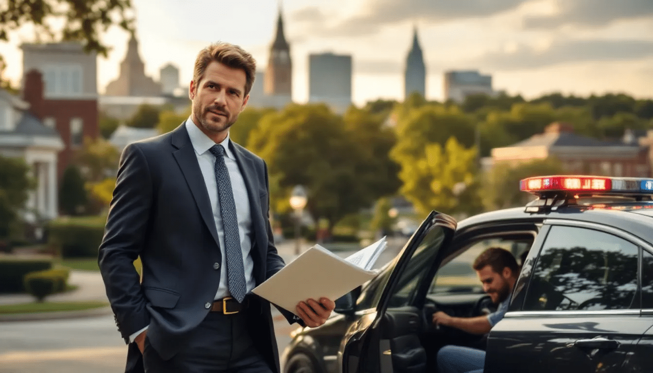 A defense attorney stands confidently in front of a scenic Durham backdrop, celebrating the successful release of a client from jail after facing serious drug trafficking charges. The image captures the attorney's commitment to fighting for justice within the North Carolina legal system.