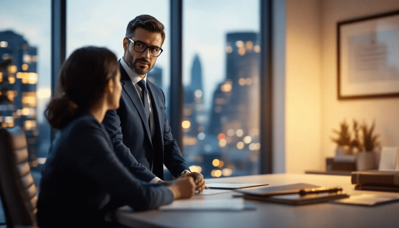 A DWI attorney explaining legal options to a client.