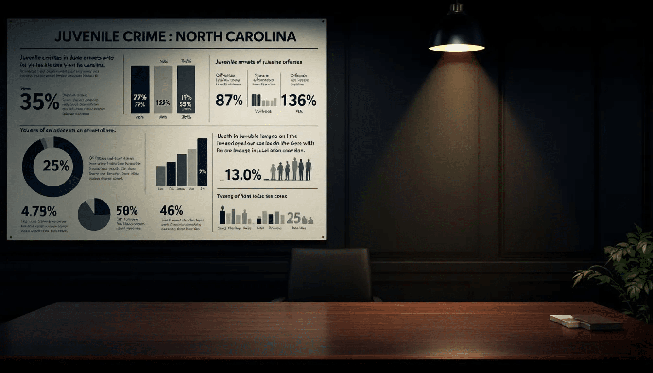 An infographic illustrating juvenile crime statistics in North Carolina.