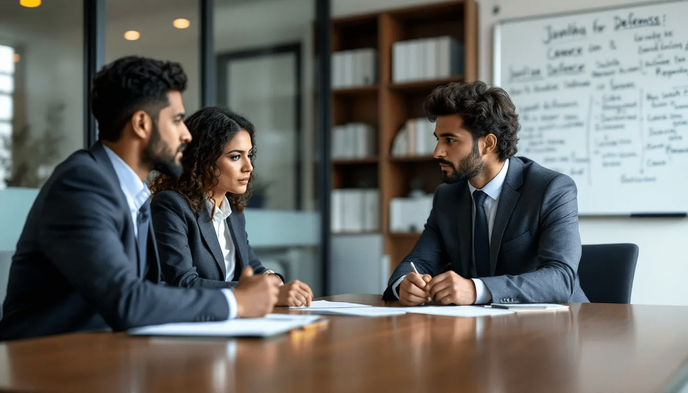 A team of attorneys at Sandhu Law PLLC discussing a juvenile defense case.